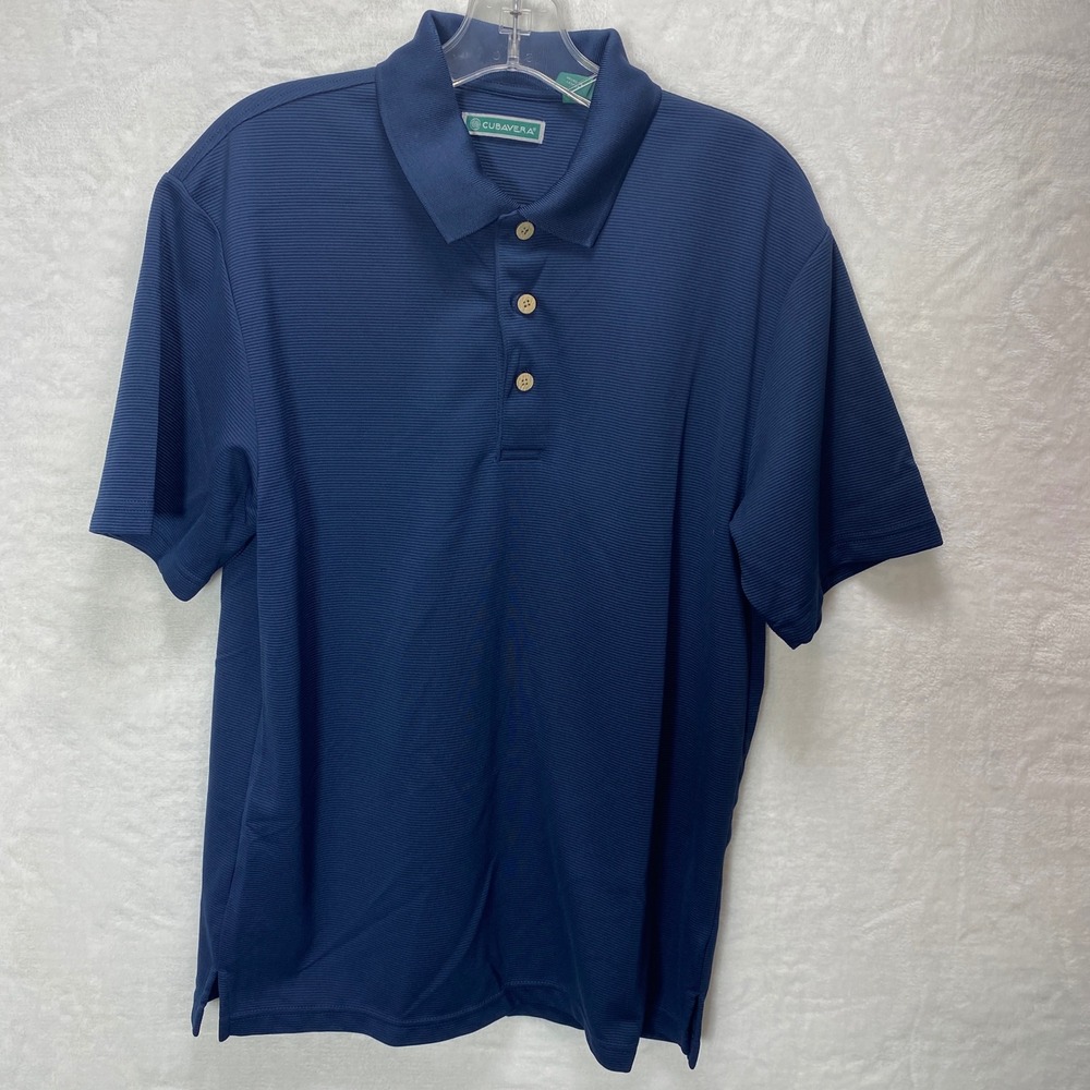 CUBAVERRA Mens Navy Blue Textured Short Sleeve Polo Golf Shirt M Active Wear